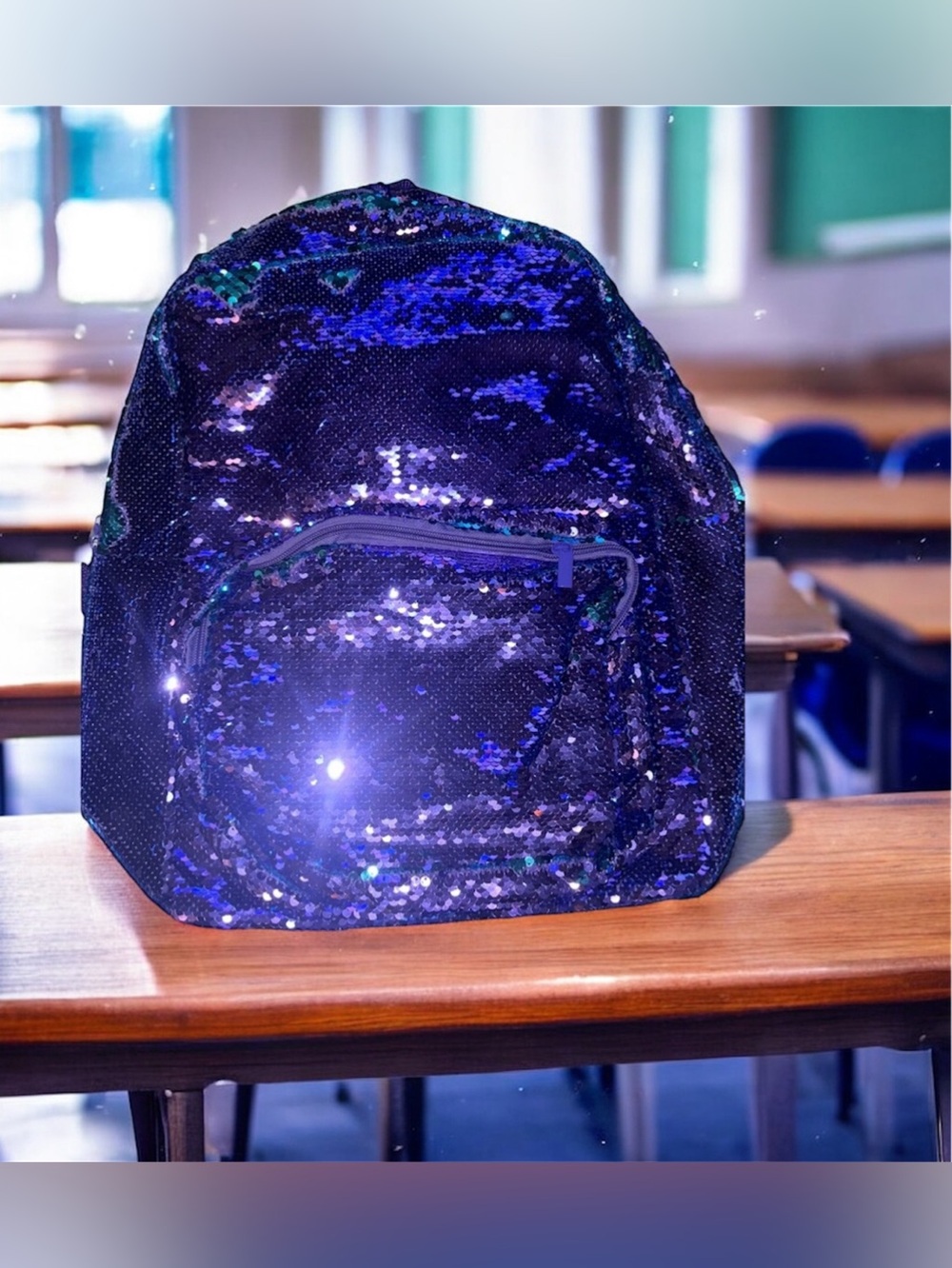 Purple & Blue Two tone Girls Sequin Backpack School Bag